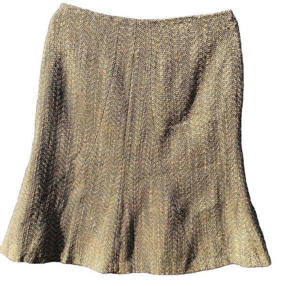 Oscar de la Renta Skirt Estilo Side Zip Gold Multicolor Fleck Tweed Lined SZ 8 - Picture 2 of 13